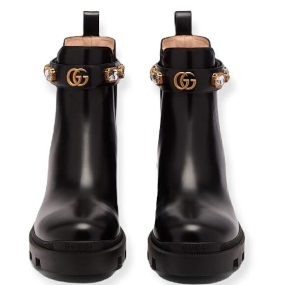❤️SOLD❤️Gucci Black Embellished Leather Ankle Boots Size: 40 - Picture 1 of 12